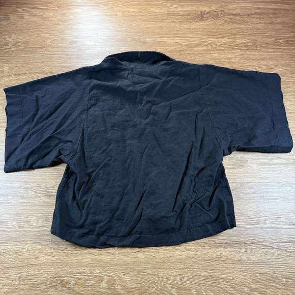 Banana Republic Linen Blend Button Front Top Women's M Black Cropped Minimalist - Picture 7 of 7
